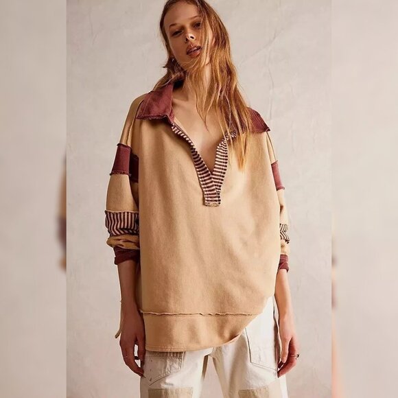 Free People We The Free Clean Prep Polo Top M 8 Women Casual Pullover NEW 38320 - Picture 1 of 3